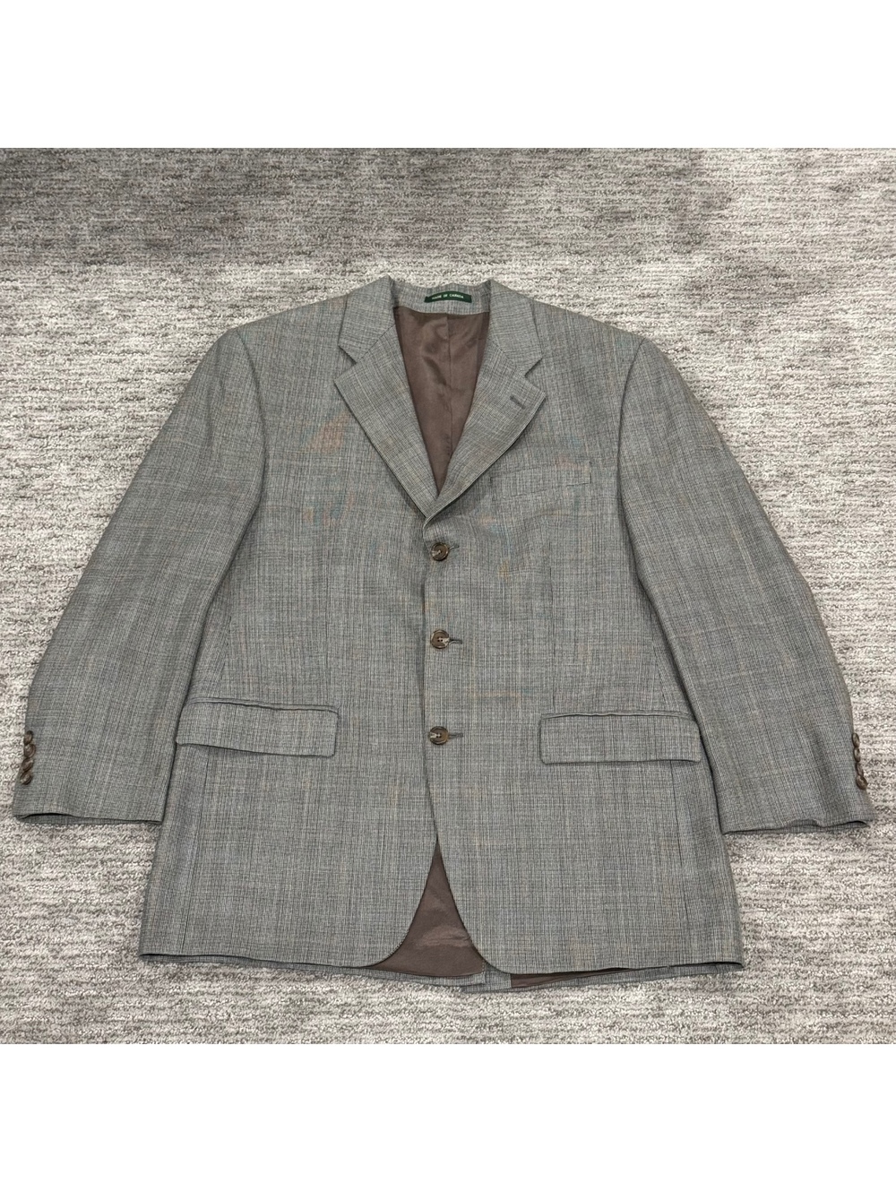 Vintage Lauren Ralph Lauren Silk Wool Blazer 44R Gray micro check Made in Canada